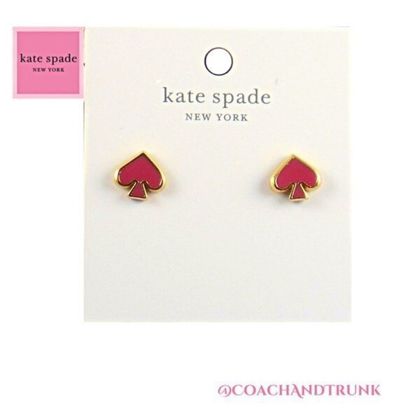 KATE SPADE Bright Rose Enamel Studs Gold Signature Spade Dust Bag Included NWT - Picture 6 of 7